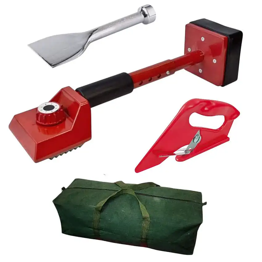 4Pc Carpet Fitting Tool Kit - Red Knee Kicker / Bolster / Cutter / Canvas Bag