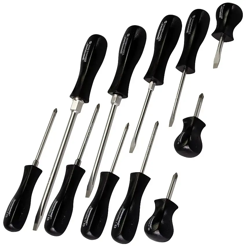 Silverline 11 Piece Mechanics Screwdriver Set Slotted Phillips Pozi 38-200mm