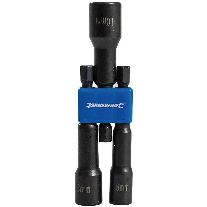 Silverline 3 Piece Metric Magnetic Nut Driver Set 6-10mm Hex Drive Drill Socket