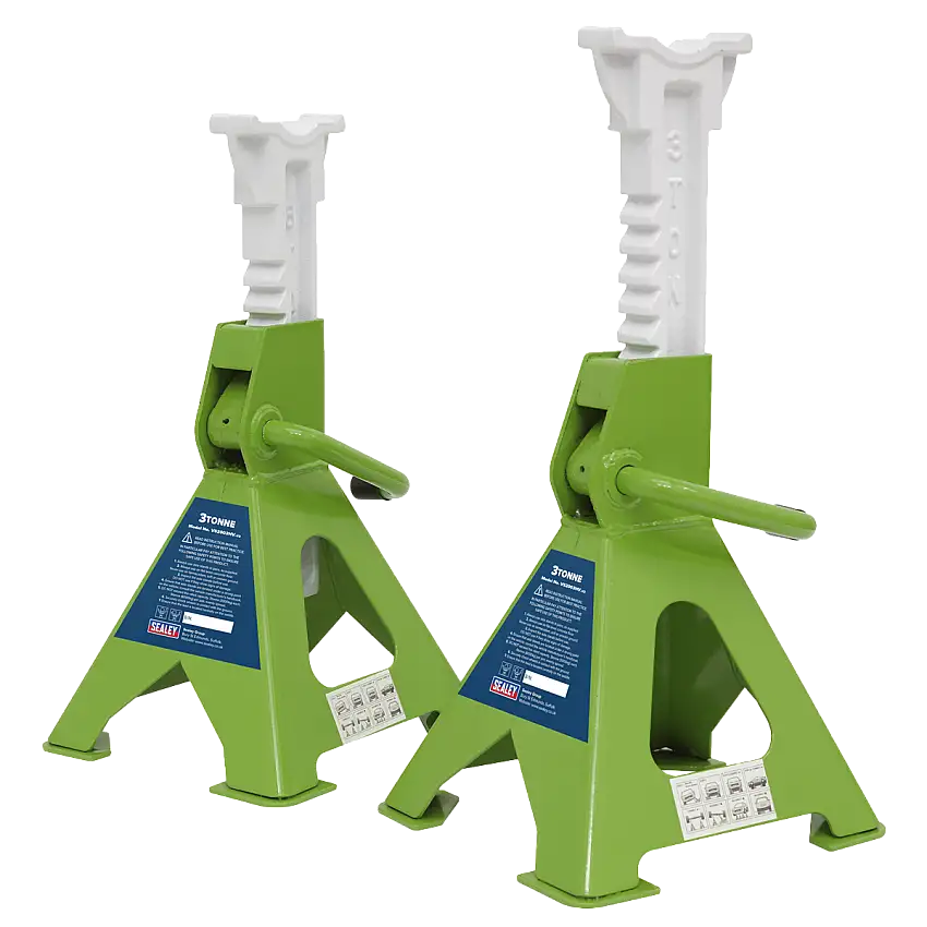 *SPECIAL PRICE* - Axle Stands (Pair) 3 Tonne Capacity per Stand Ratchet Type - Hi-Vis Green - VS2003HV