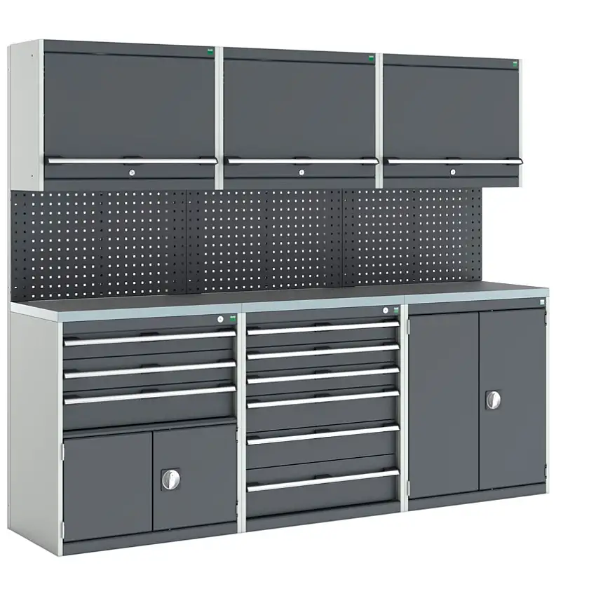 bott CUBIO WORKSHOP STORAGE KIT LINO TOP 2400mm LONG GREY/DARK GREY