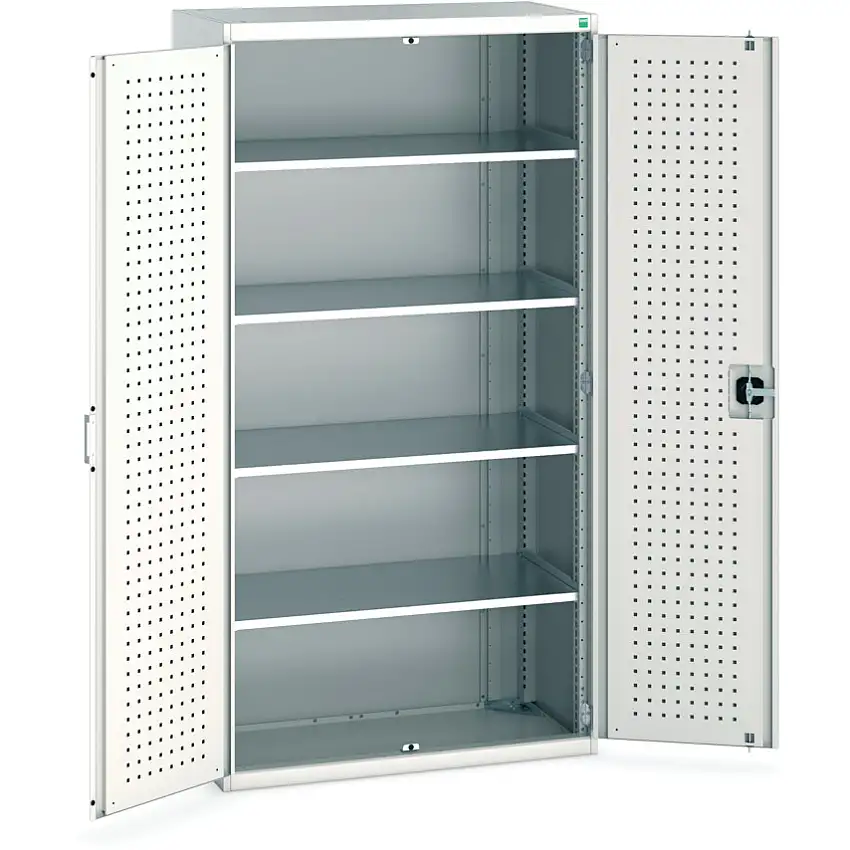 bott Cubio Storage Cabinet, 2 Perfo Doors, Light Grey, 2000 x 1050 x 525mm