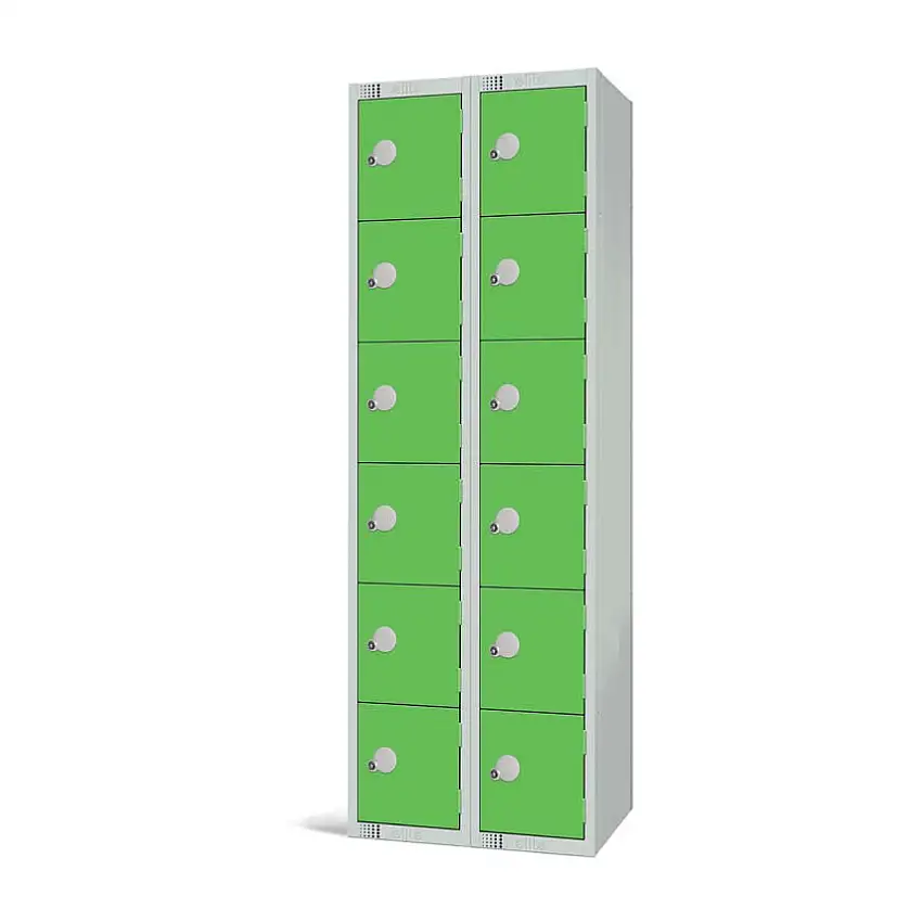 Elite Lockers Compartment Locker, 12 Doors, Green, 1800 x 600 x 450mm, Nest of 2