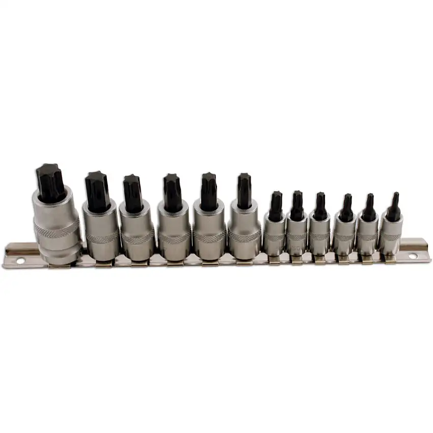 Laser Tools 3/8in., 1/4 - 1/2in. Drive, Socket and Bit Set, Torx, T10 - T60, Set of 12, Polished Finish