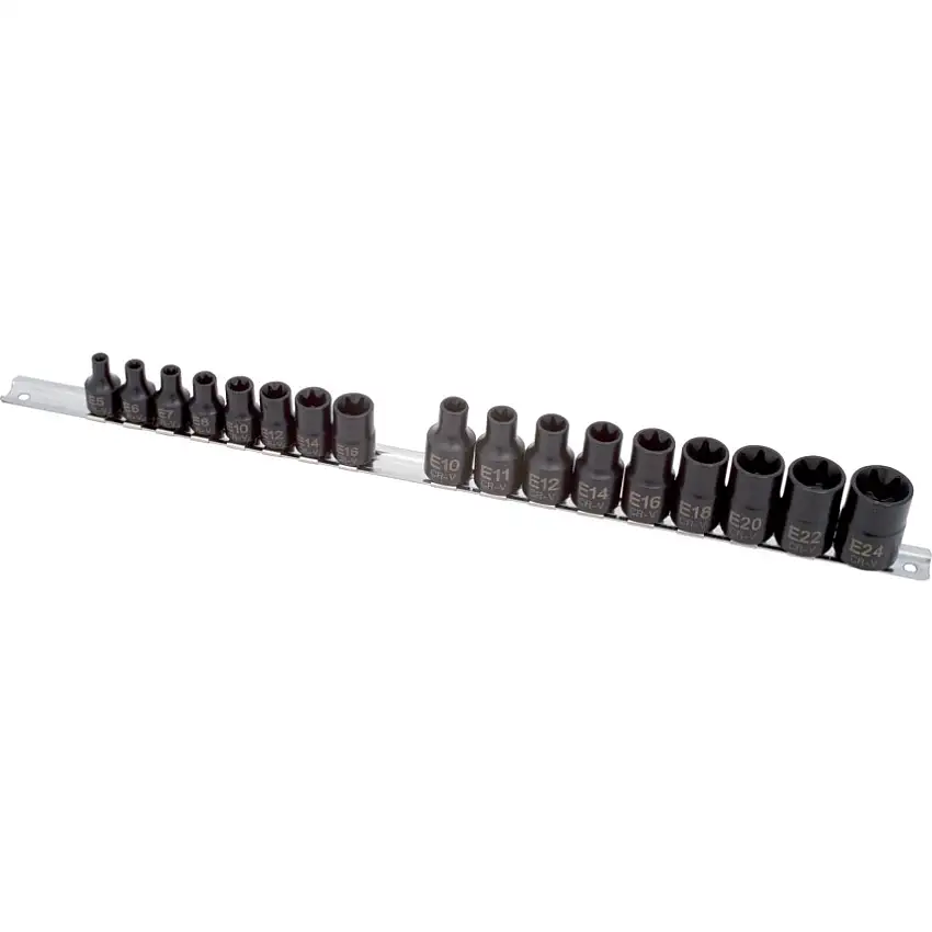 Laser Tools 3/8 in./1/2in. Drive, Torx Impact Bit Set, E5 - E24, E-Torx, Black Phosphate Finish, Set of 17