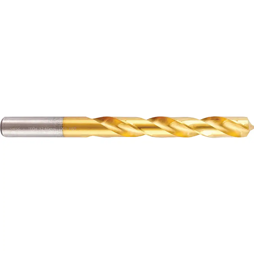 SwissTech Jobber Drill, 12.5mm, Normal Helix, High Speed Steel, TiN