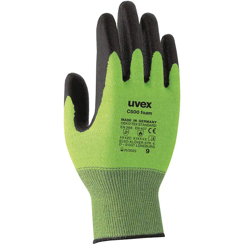 uvex Helix 5, Cut Resistant Gloves, Grey/Lime Green, High-Performance Elastomer (HPE), Palm & Finger Tips Coated, Cut C, Size 7