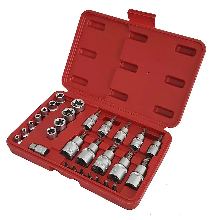 30Pc Torx Star Sockets Bit Set Female E-Torx Bits 1/4 3/8 1/2